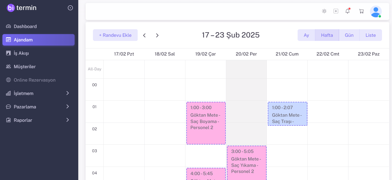 Randevu Sistemi Ajanda