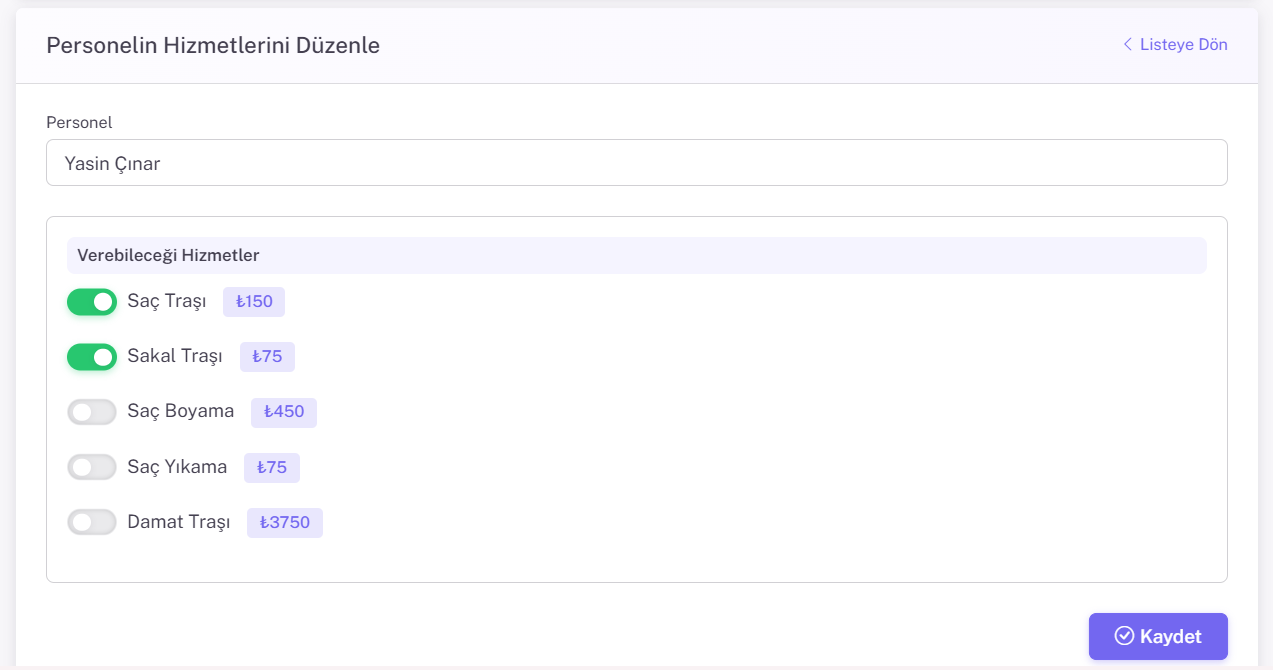 Randevu Sistemi Personel Hizmet Tanımlama