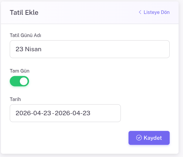 Randevu Sistemi Tatil Tanımlama